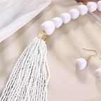 Bocar Necklace for Women, Multi Layer Statement Necklace, Long Chain Chunky Bib Seed Beads Necklace, Necklace Earring Set for Women Gift (NK-10693) - color: White