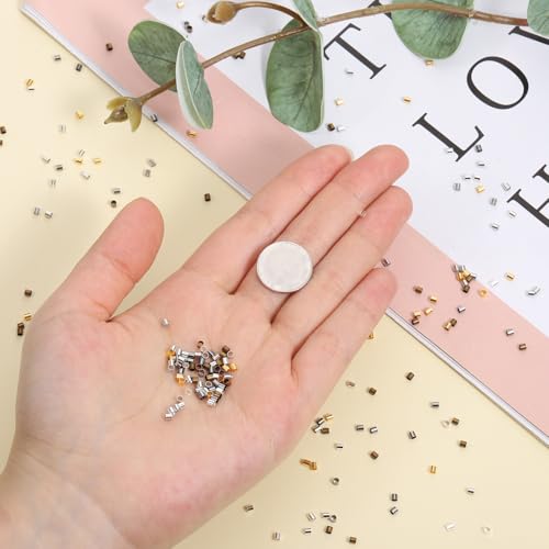 2500 Pcs 2x2mm Crimp Tube Bead Crimp Beads for Jewelry Making 5 Colors Plated Brass Column Stoppers Crimping Beads Tube for DIY Bracelet Earrings Necklace Accessories