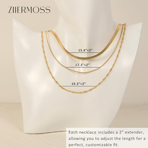 3PCS Gold Necklaces for Women,Chunky Statement Gold Plated Necklace Stack Layered Sterling Silver Herringbone Chains for Women Dainty Trendy Silver Chains Stacked Jewelry Gifts - color: gold dainty necklace set