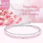 Peridot Stand Silver Gold Bracelets, Handmade Birthstone Stack Bracelet Crystal Gemstones Bead Chain Gift for Women, 8" - color: Silver-10-Oct Pink tourmaline