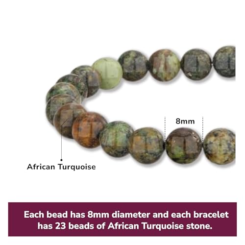Crystal Vibe 8mm Beaded Bracelets For Women Men - Healing Crystal Bracelet - Adjustable Size - color: african turquoise