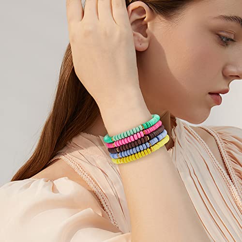 Ornaland Heishi Surfer Bracelets Set Polymer Clay Heishi Beads Stretch Bracelets Multi-Layer Stackable Friendship Bracelets Bohemia Summer Beach Jewelry for Women - color: Colorful-3