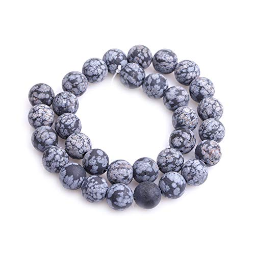 12mm Natural Stone Black Snowflake Jasper Frosted Matte Unpolished Round Beads for Jewelry Making Strand 15 inch - color: Black Snowflake, size: 12mm