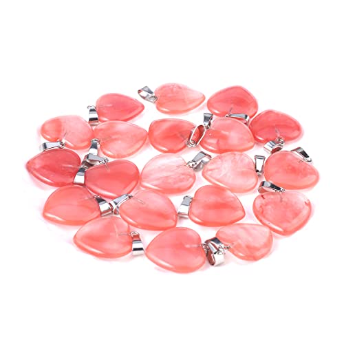 LE SKY 20 Pcs natural stone pendants heart shape healing stone charms for jewelry making - color: watermelon red stone