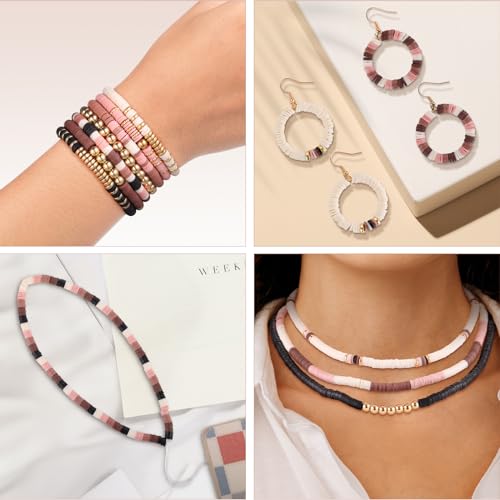 Funtopia 5200+ Pcs Brown Clay Beads Bracelet Making kit, Heishi Beads Polymer Clay Beads for Jewelry Making, Friendship Bracelet Kit with Gold Beads Charms for Girls Adults (6mm) - color: 5.Brown