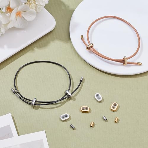 arricraft 4 Sets 2 Colors Stainless Steel Stopper Beads, Insert 2-hole Metal Adjustable Slide Clasp Beads with Column End Caps for DIY Bracelet Necklace Jewellery Making Accessories