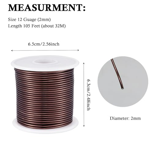 12 Gauge Light Brown Aluminum Craft Wire (105FT) - Anodized for Jewelry Making, Beading Floral, Plant Gardening, Sculpting & Modeling Craft Wire (Light Brown #18, 2mm) - color: Light Brown #18