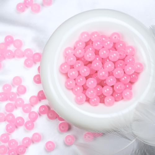 Jabrand 145pcs Glass Beads, 8mm Glass Beads for Barcelet and Jewelry Making DIY Crafts (Pink) - color: Pink