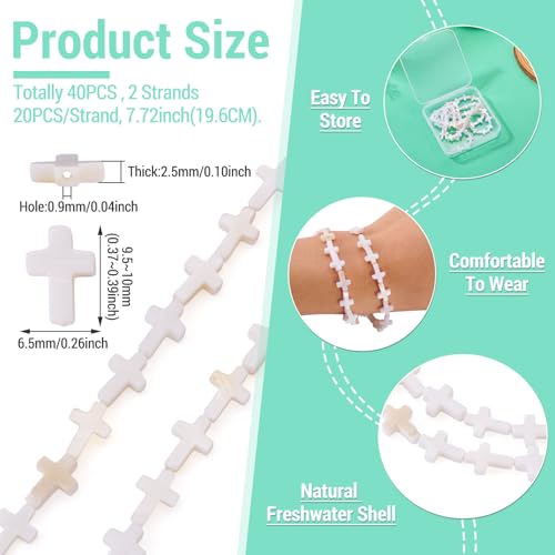 Beadthoven 40pcs Cross Shell Beads Natural Freshwater Shell Rosary Cross Bead Charm Mini Religious Jesus Christian Loose Beads DIY Rosary Necklace Easter Jewelry Making Supplies White 9.5-10x6.5mm - color: Shell cross 10mm