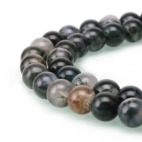 90pcs Adabele Natural Moss Agate Healing Gemstone 4mm (0.16 inch) Small Round Beads Gem Stone Spacer for DIY Craft Jewelry Making GY3-4 - color: Moss Agate, size: 4mm (90pcs/1 Strand)