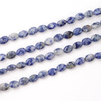 6×8mm Natural Blue Dot Gemstone Loose Beads Flat Oval Healing Crystal Loose Stone Beads for Jewelry Necklace Bracelet Earring Craft - color: Blue Dot