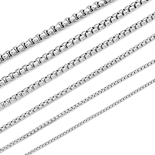 Square Rolo Chain Necklace Stainless Steel Round Box Necklace for Men Women/2mm-7mm/16Inch-36Inch - color: Stainless Steel-Silver, size: 16 Inches, style: 2 mm width