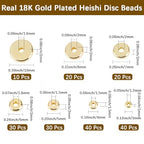 Beebeecraft 190Pcs Disc Spacer Beads 3/4/5/6/7/8/10mm 18K Gold Plated Brass Flat Round Spacers Rondelle Heishi Beads for Summer Stackable Bracelet Necklace Jewelry Making