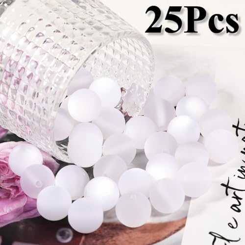 25pcs Resin Transparent Frosted Beads 16mm Cat Eye Circular Rubber Bead Spacer Bead DIY Making Friendship Bracelet Phone Chain Keychain Pen Beads Accessories (White) - color: White