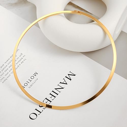 Aobei Pearl 18K Gold Plated Cuff Choker Necklace for Women Chunky Wire Chain Collar Jewelry - style: Buckle Cuff Choker