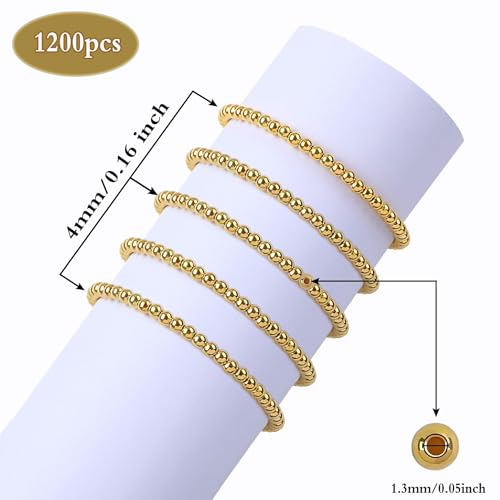 DECYOOL 1200Pcs 4mm Smooth Round Beads Gold Spacer Loose Ball Beads for Bracelet Jewelry Making Craft - color: Gold, size: 4mm