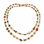 Long Boho Beaded Necklace for Women, Convertible Layered or Single Strand Necklace, Green Brown Irregular Stone Bead Necklace, Vintage Vacation Statement Jewelry