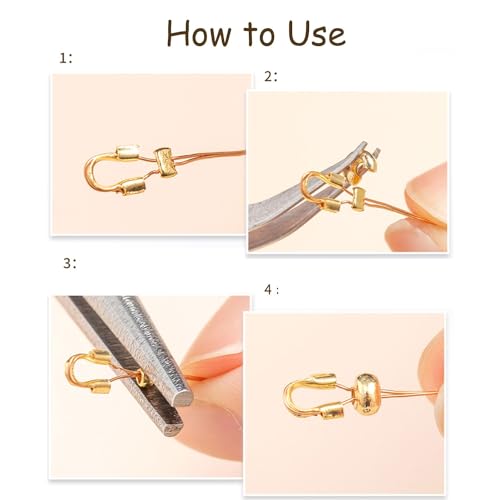600 Pieces Crimp Bead Covers 4mm Open Half Round Crimp Bead Knot Cover Silver Small Beads for Jewelry Craft Making - color: Gold
