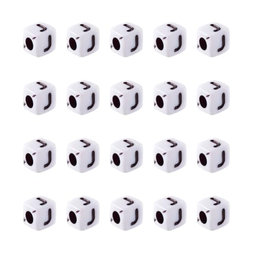KISSITTY 240pcs Opaque Acrylic Letter J Cube Beads White Plastic Alphabet Loose Spacer Square Beads 4-5mm for DIY Name Bracelet Necklace Jewelry Crafts Making Hole: 1.8mm - color: Letter J#White and Black