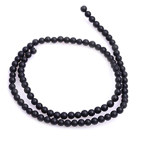 4mm Matte Natural Black Agate 15 Inch Strand 95 Beads, Round Frosted Stone Spacer Beads for Jewelry Making Bracelet Necklace Earrings - color: Black Agate, size: 4mm