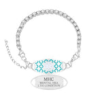 Women's Medical ID Bracelet with White Zircon Tennis Chain, Interchangeable Engraved Plate, Adjustable Lobster Clasp, Lightweight, Hypoallergenic, for Running, Outdoor, Daily Wear - color: Green-MENTAL HEALTH CONDITION
