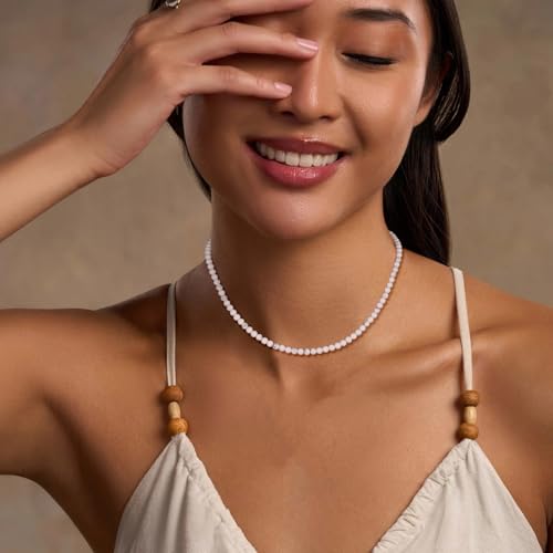 Crystal Choker Necklaces for Women,4mm Handmade Natural Stone Choker Beaded Necklace Healing Crystal Necklace Gemstone Bead Necklaces for Women - color: Howlite
