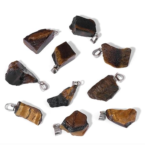 10pcs Irregular Raw Natural Tiger Eye Rock Stone Pendant Healing Crystal Chakra Gemstone Charm for Jewelry Making DIY Necklace Earrings Accessories Reiki - color: Tiger Eye