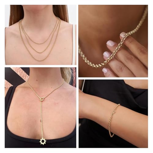 32.8 Feet Chains for Jewelry Making 14K Twist Chains Gold Plated Brass Necklace Craft Chains with Lobster Clasps and Jump Rings Bulk for DIY Bracelet Ankle Earring - color: Twist Rolo Gold