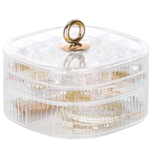 LETURE 3-Layer Acrylic Jewelry Organizer Box for Stud Earrings, Rings, Necklaces, Bracelets, Claw Clip Organizer, Small Bead Storage Containers for Crafts (Clear) - color: Clear