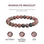 Crystal Vibe 8mm Beaded Bracelets For Women Men - Healing Crystal Bracelet - Adjustable Size - color: rhodolite