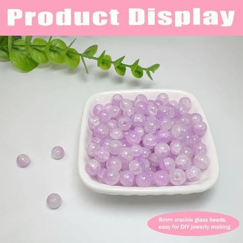 8mm Crackle Glass Beads for Jewelry Making, 700Pcs Round Crystal Beads for Bracelets, DIY Crafts (Purple Crackle) - color: Purple Crackle