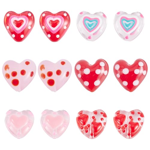 Craftdady 12Pcs Lampwork Glass Heart Beads Handmade Drawn Enamel Beads with Polka Dot Colorful Sweet Love Heart Loose Spacer Bead for DIY Earring Necklace Bracelet Jewelry Making - color: Polka Dot Heart