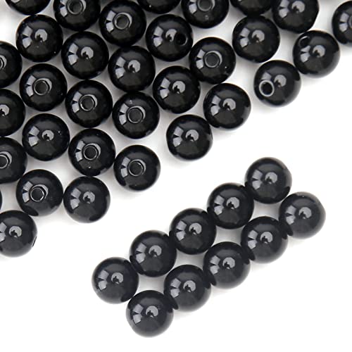 BONNY BOXX 500PCs 8MM Smooth Black Acrylic Round Beads, Plastic Resin Bubblegum Balls Chunky Gumball Beads for Necklace and Bracelet Making, Crafting Supplies - color: Smooth Black, size: 8MM