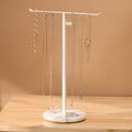 White Necklace Holder Jewelry Organizer Stand – Adjustable Height T‑Bar Jewelry Display with White Marble Base, Necklace & Bracelet Holder, Countertop Jewelry Tree - color: White