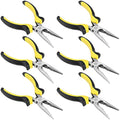 MUKCHAP 6 Pack 6 Inch Needle Nose Pliers, Spring Loaded Long Nose Pliers with Wire Cutter, Plastic Handle Needle Nose Pliers with Strippers for Cutter and Bending Wire, Black Yellow