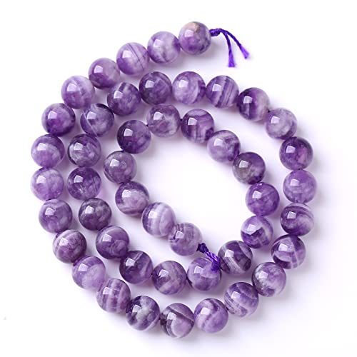 75PCS 10MM Purple Amethyst Dream Lace Beads Natural Quartz Crystal Stone Loose Beads for Jewelry Making DIY Bracelet Grade A+ - color: Purple Dream Lace Amethysts, size: 10mm (2 strands)