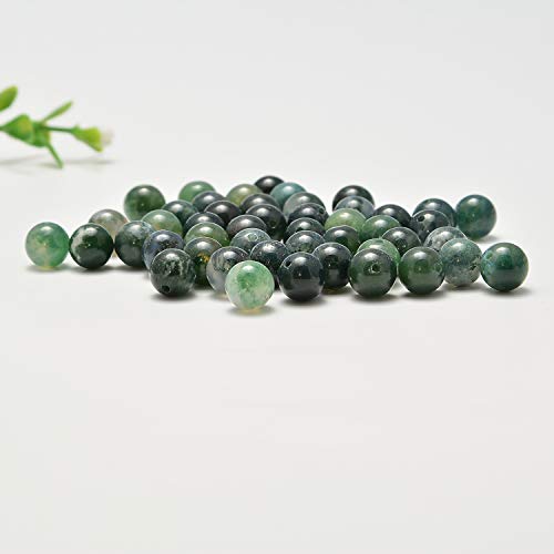 NCB 100pcs Original Natural Stone Beads Gemstone Round Loose Beads 6mm 8mm 10mm (Green Moss Agate, 6mm 100Beads) - color: Green Moss Agate, size: 6mm 100beads