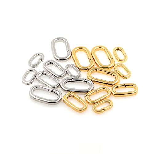 18K Gold Filled Oval Clasp Spring Claps Connector Carabiner Keychain for DIY Jewelry Finding Necklace Bracelet (Silver(9.5x19x3mm)) - color: Silver(9.5x19x3mm)
