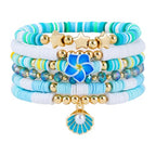 RISHEGAE Heishi Beaded Stretch Bracelets for Women Stackable Polymer Clay Beads Bracelets Friendship Boho Summer Beach Bracelet Jewelry Set - color: F-Blue Flower