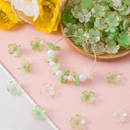 100pcs Cherry Blossom Beads, 5-Petal Light Green Gradient Acrylic Flower Beads, Mini Spacer Hair Accessories Halloween Christmas for Bracelets Earring Jewelry Making - color: Light Green