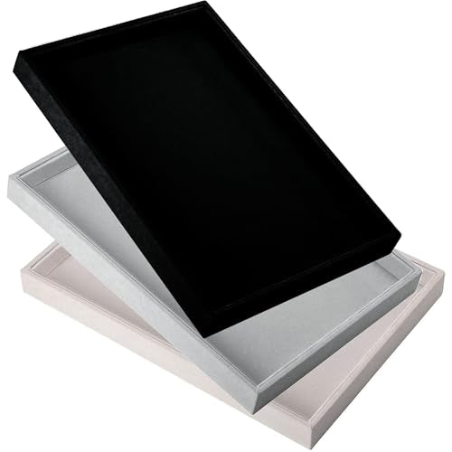 2 Pcs 9" x 5.7" Velvet Jewelry Tray Jewelry Display Tray, Stackable Empty Plate Trays for Earrings Necklaces Bracelet Rings Display Showcase - Beige - color: Beige, size: Flat Tray 9"x5.7"