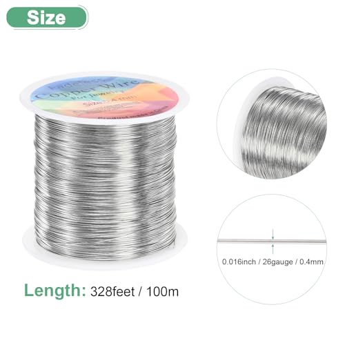 M METERXITY 0.4mm Jewelry Wire, 26 Gauge 328FT Craft Wire Copper Beading Wire for Jewelry Making/Planting/Weaving/DIY Crafting, Soft Metal Wires [100M, Silver White] - color: Silver White, size: 0.4mm 26 Gauge