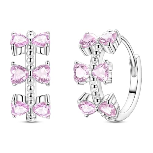 LAZA 925 Sterling Silver Hoop Earrings for Women, Sterling Silver Butterfly Hoops Colorful Flowers Hoop Huggie Earrings Hypoallergenic Jewelry Gifts for Women - color: Pink Bowknot Earring