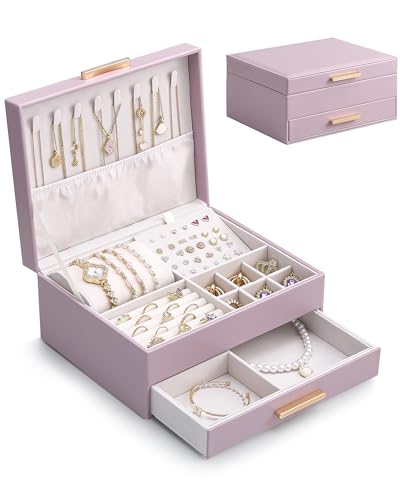 Lolalet 2-Layer Jewelry Box Organizer for Women Girls, Jewelry Storage Case Holder with Drawers for Necklaces Ring Earrings Bracelet Watch, Gifts Choice for Mom Mother’s Day -Purple - color: Purple