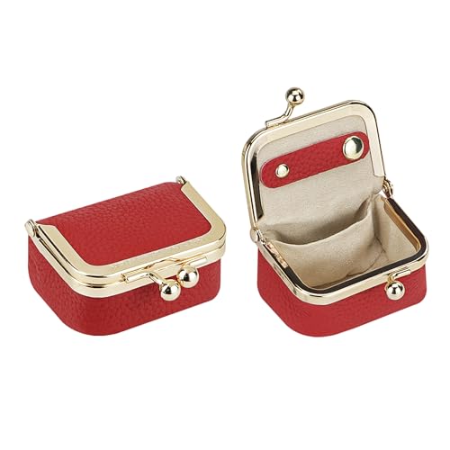 Royal Bagger Genuine Cow Leather Mini Jewelry Box Women's Coin Purse Solid Color Kiss Lock Change Pouch Casual Style Small Storage Bag for Women 1894 (Bright Red) - color: Bright Red