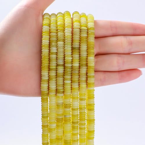 Natural Lemon Jade Disk Stone Spacer Beads 6x2mm 38cm/str Flat Rondelle Loose Semi Gemstone Caps for Making Bracelets Necklace - color: Lemon Jade