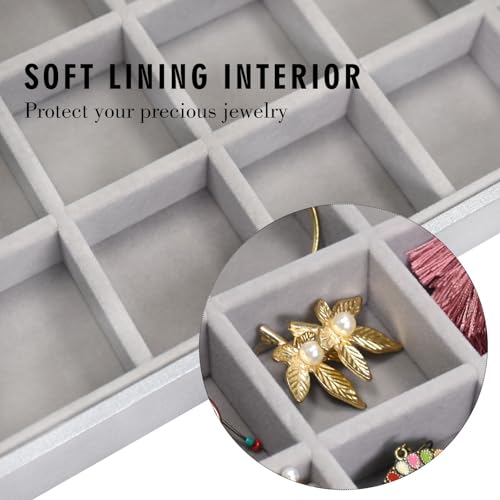 Siveit Jewelry Tray Organizer Box 48 Grid Jewelry Display Organizer Box with Transparent Lid Rings Earrings Necklaces Pendants Display Box Suitable for Women and Girls (48 Grid, Silver Grey) - color: Grey