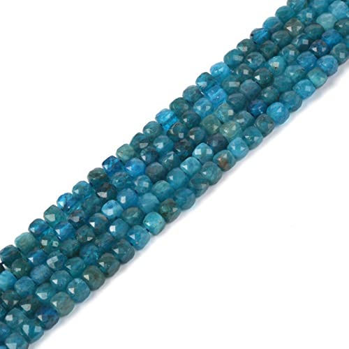 Natural Apatite Gemstone 4mm Faceted Cube Square Loose Beads 16 Inch for DIY Jewelry Making Beads - color: Apatite
