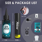 Akisey UV Resin Kit with Light, 50g UV Resin with Rechargeable 395NM UV Flashlight, Fast Curing in Seconds, UV Glue Adhesive for Bonding Jewelry, Plastic, Glass & Acrylic Repair Kit with Mat, Gloves - size: 50g