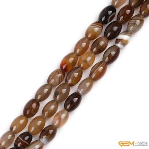 GEM-Inside 8x12mm Natural Brown Botswana Onyx Agate Stone Semi Precious Rice Olive Oval Chakras Beads for Jewelry Making DIY Handmade Craft Supplies 15" - size: Brown-8x12mm